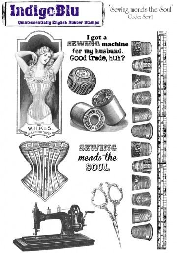 Sewing Mends The Soul A5 Red Rubber Stamp